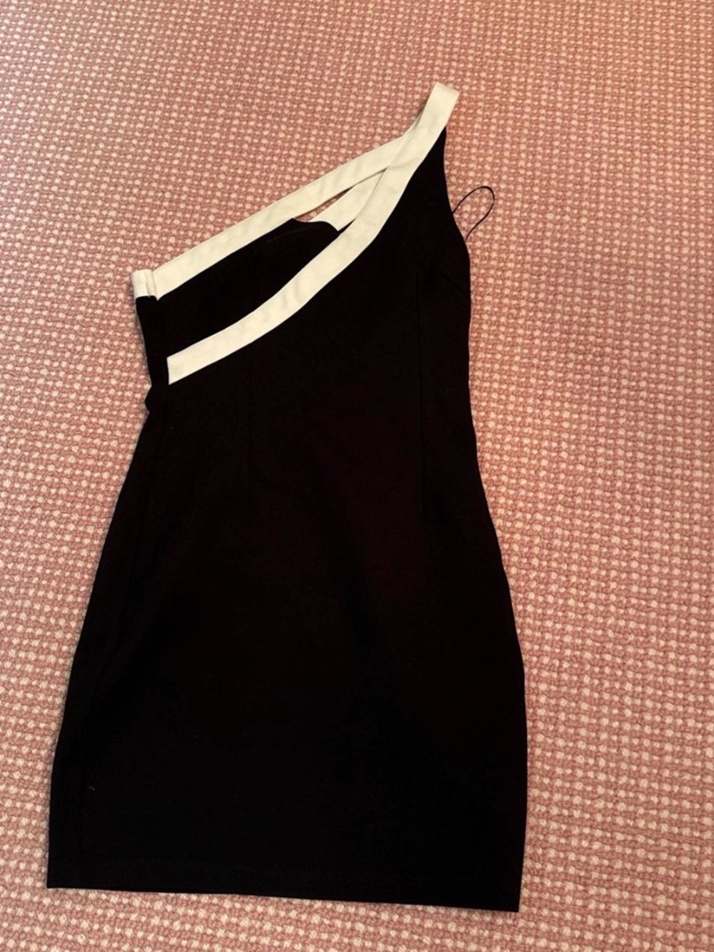 superdown Black One-Shoulder Bodycon Dress with White Trim